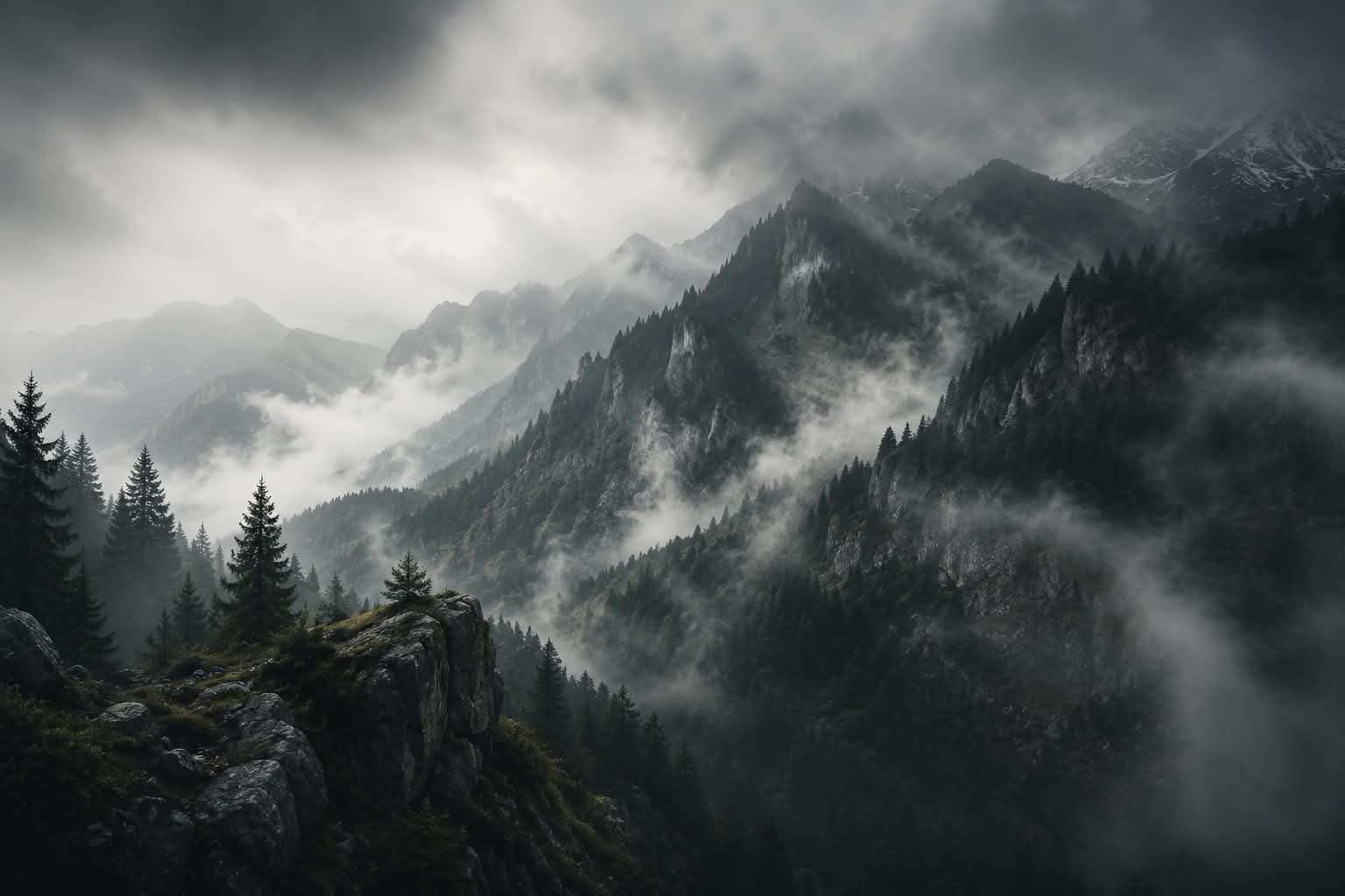 Misty Carpathian mountains