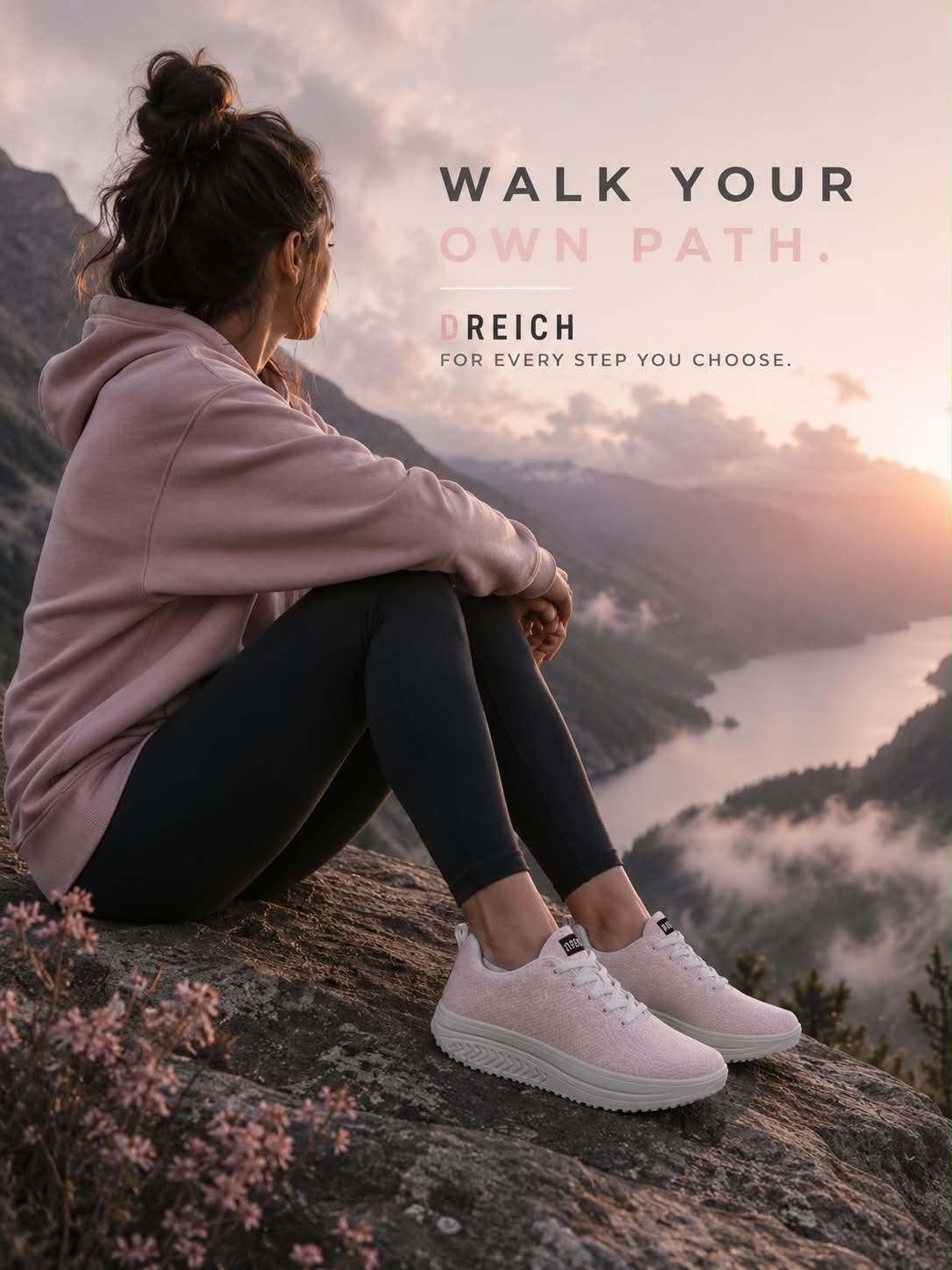 Dreich Pink — soft pink knit sneaker in signature contour print